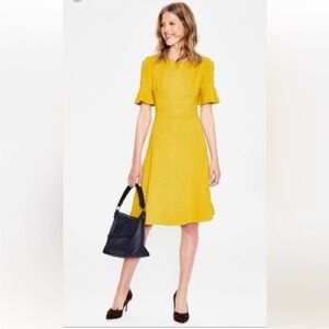New Boden Alexis Button Sleeve Jersey Midi Dress Classic Mustard Yellow Size 8